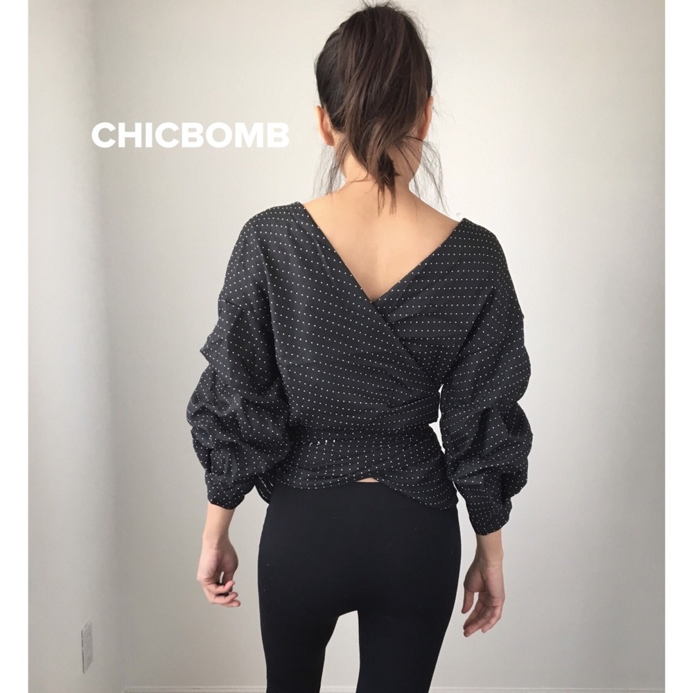Black Polka Dots Sexy Chic Wrap Top - LAST PC - Picture 7 of 8